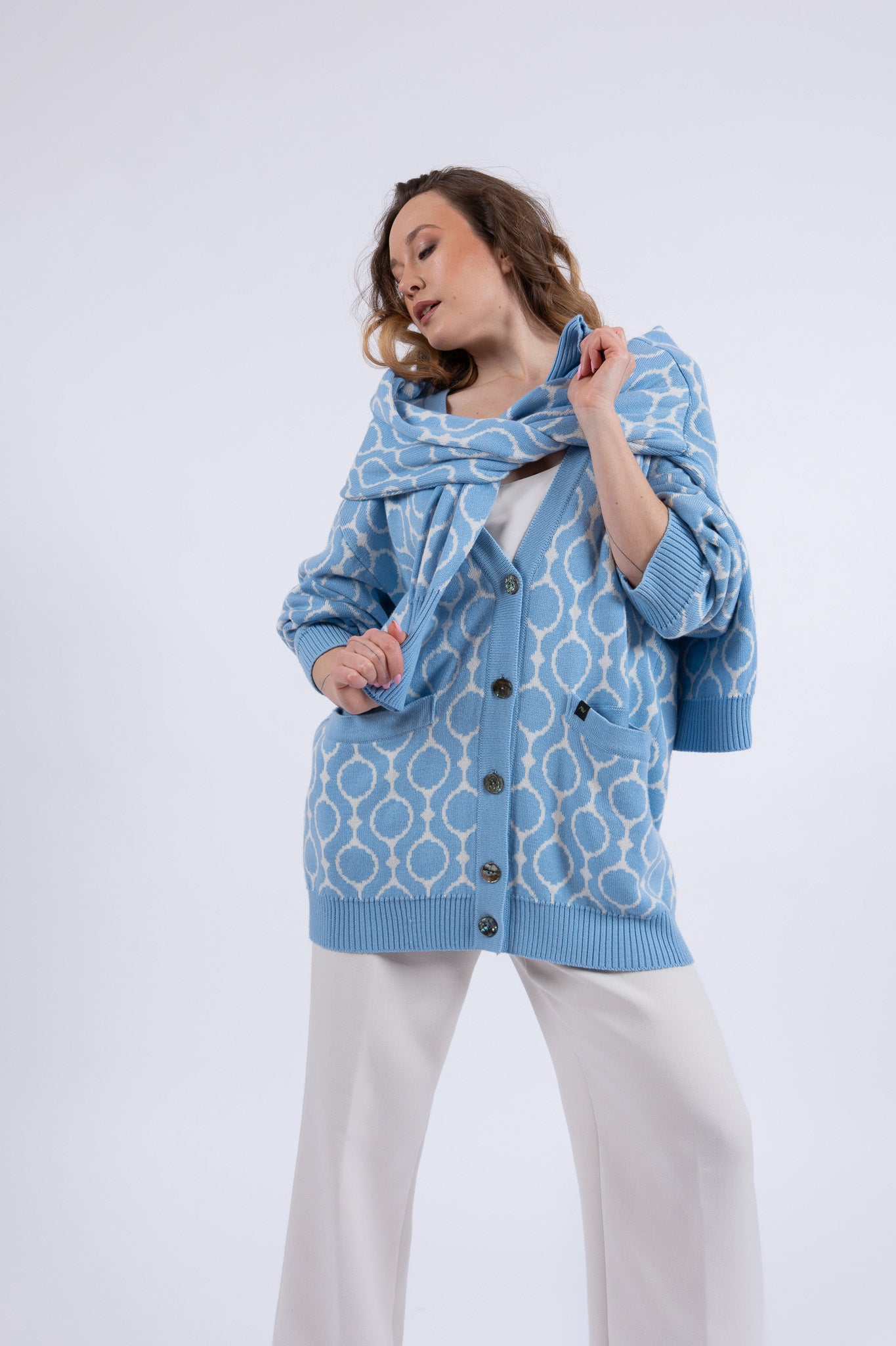 Zils žakarda kardigans CURAÇAO