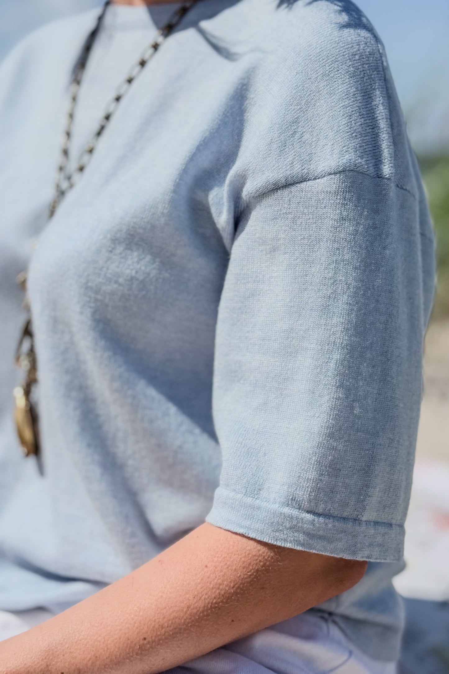 SKY BLUE EXTRAFINE MERINO WOOL T-SHIRT